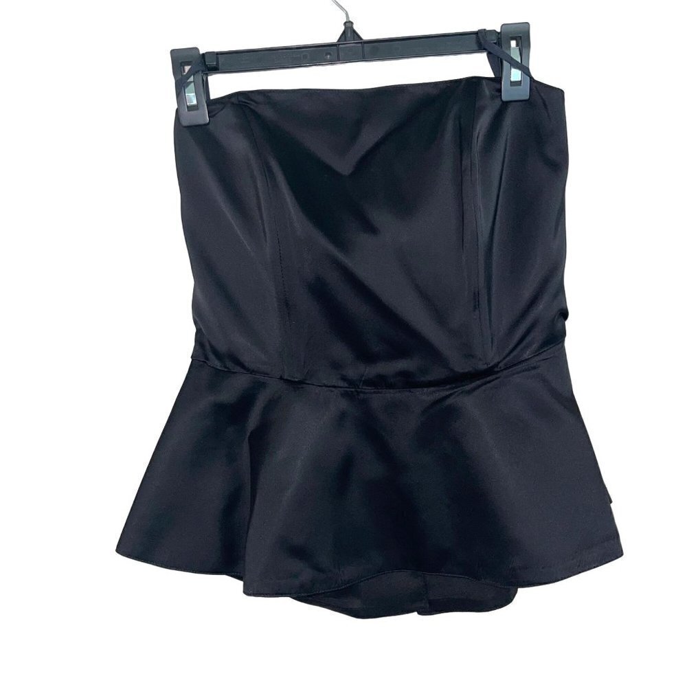 Mr Jax Vintage Womens Bustier Peplum Top Size 10 Black Covered Button Back